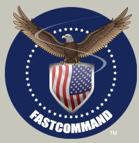 Picture of our FastCommand logo. There is an Eagle standing on top of The American Flag and circle of stars around it